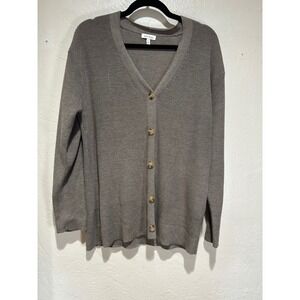 Ella Moss Womens Taupe Brown Ribbed V-Neck Button Front Cardigan Sweater Large